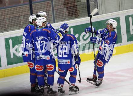 EBEL. Eishockey Bundesliga. VSV gegen	HDD Olimpija Ljubljana. Torjubel Jan Urbas, Miha Verlic, Jeremie Blain, Kevin Wehrs, Corey Locke (VSV). Villach, am 20.1.2017.
Foto: Kuess

---
pressefotos, pressefotografie, kuess, qs, qspictures, sport, bild, bilder, bilddatenbank