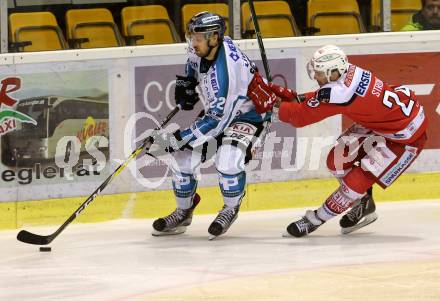 EBEL. Eishockey Bundesliga. KAC gegen 	EHC Liwest Black Wings Linz. Steven Strong, (KAC), Rick Schofield (Linz). Klagenfurt, am 22.1.2017.
Foto: Kuess

---
pressefotos, pressefotografie, kuess, qs, qspictures, sport, bild, bilder, bilddatenbank