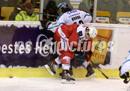 EBEL. Eishockey Bundesliga. KAC gegen 	EHC Liwest Black Wings Linz. Manuel Ganahl,  (KAC), Joel Broda (Linz). Klagenfurt, am 22.1.2017.
Foto: Kuess

---
pressefotos, pressefotografie, kuess, qs, qspictures, sport, bild, bilder, bilddatenbank