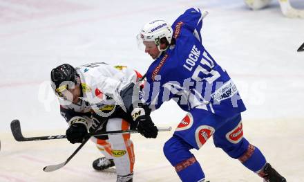 EBEL. Eishockey Bundesliga. VSV gegen	Dornbirner Eishockey Club. Corey Locke, (VSV), James Arniel (Dornbirn). Villach, am 27.1.2017.
Foto: Kuess

---
pressefotos, pressefotografie, kuess, qs, qspictures, sport, bild, bilder, bilddatenbank