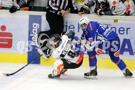 EBEL. Eishockey Bundesliga. VSV gegen	Dornbirner Eishockey Club. Valentin Leiler, (VSV), Brock McBride  (Dornbirn). Villach, am 27.1.2017.
Foto: Kuess

---
pressefotos, pressefotografie, kuess, qs, qspictures, sport, bild, bilder, bilddatenbank