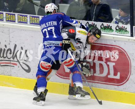 EBEL. Eishockey Bundesliga. VSV gegen	Dornbirner Eishockey Club. Florian Muehlstein, (VSV), Kevin Macierzynski  (Dornbirn). Villach, am 27.1.2017.
Foto: Kuess

---
pressefotos, pressefotografie, kuess, qs, qspictures, sport, bild, bilder, bilddatenbank