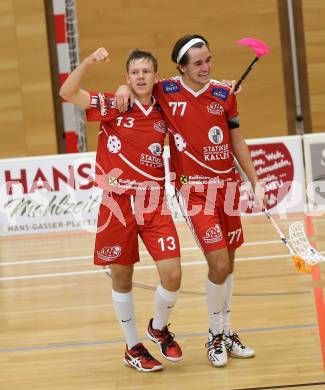 Floorball. 1. Bundesliga. VSV gegen KAC. Torjubel Krametter Michael, Mayrobnig Dominik (KAC). Villach, am 17.9.2016.
Foto: Kuess
---
pressefotos, pressefotografie, kuess, qs, qspictures, sport, bild, bilder, bilddatenbank