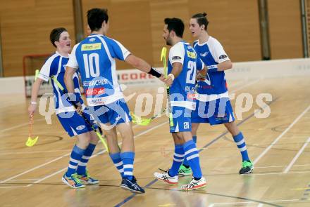 Floorball. 1. Bundesliga. VSV gegen KAC. Torjubel (VSV). Villach, am 17.9.2016.
Foto: Kuess
---
pressefotos, pressefotografie, kuess, qs, qspictures, sport, bild, bilder, bilddatenbank