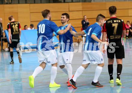 Futsal. 1. Bundesliga. FUTSAL Klagenfurt gegen Polonia FC. Torjubel Boris Tomic, Markus Pavic (FUTSAL Klagenfurt). Viktring, am 10.11.2016.
Foto: Kuess
---
pressefotos, pressefotografie, kuess, qs, qspictures, sport, bild, bilder, bilddatenbank