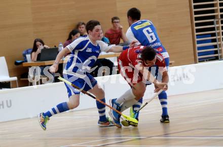 Floorball. 1. Bundesliga. VSV gegen KAC. Hanschur Alexander, Timo Schmid (VSV), Haimburger Christoph (KAC). Villach, am 17.9.2016.
Foto: Kuess
---
pressefotos, pressefotografie, kuess, qs, qspictures, sport, bild, bilder, bilddatenbank