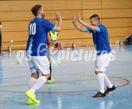 Futsal. 1. Bundesliga. FUTSAL Klagenfurt gegen Polonia FC. Torjubel Boris Tomic, Markus Pavic (FUTSAL Klagenfurt). Viktring, am 10.11.2016.
Foto: Kuess
---
pressefotos, pressefotografie, kuess, qs, qspictures, sport, bild, bilder, bilddatenbank