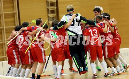 Floorball. 1. Bundesliga. VSV gegen KAC.  Jubel (KAC). Villach, am 17.9.2016.
Foto: Kuess
---
pressefotos, pressefotografie, kuess, qs, qspictures, sport, bild, bilder, bilddatenbank