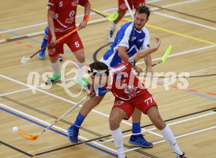 Floorball. 1. Bundesliga. VSV gegen KAC. Velikogne Nicolas, (VSV), Mayrobnig Dominik (KAC). Villach, am 17.9.2016.
Foto: Kuess
---
pressefotos, pressefotografie, kuess, qs, qspictures, sport, bild, bilder, bilddatenbank