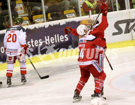 EBEL. Eishockey Bundesliga. KAC gegen 	HCB Suedtirol Alperia. Torjubel Manuel Ganahl, Jamie Lundmark (KAC). Klagenfurt, am 29.1.2017.
Foto: Kuess

---
pressefotos, pressefotografie, kuess, qs, qspictures, sport, bild, bilder, bilddatenbank