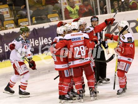 EBEL. Eishockey Bundesliga. KAC gegen 	HCB Suedtirol Alperia. Torjubel Manuel Ganahl, Jamie Lundmark, Mitja Robar, Martin Schumnig, David Fischer (KAC). Klagenfurt, am 29.1.2017.
Foto: Kuess

---
pressefotos, pressefotografie, kuess, qs, qspictures, sport, bild, bilder, bilddatenbank