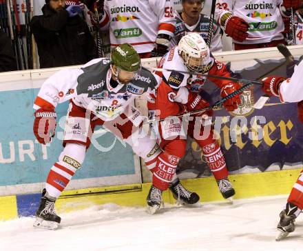 EBEL. Eishockey Bundesliga. KAC gegen 	HCB Suedtirol Alperia. Philipp Kreuzer, (KAC), Marco Insam  (Bozen). Klagenfurt, am 29.1.2017.
Foto: Kuess

---
pressefotos, pressefotografie, kuess, qs, qspictures, sport, bild, bilder, bilddatenbank