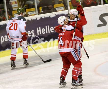 EBEL. Eishockey Bundesliga. KAC gegen 	HCB Suedtirol Alperia. Torjubel Manuel Ganahl, Jamie Lundmark (KAC). Klagenfurt, am 29.1.2017.
Foto: Kuess

---
pressefotos, pressefotografie, kuess, qs, qspictures, sport, bild, bilder, bilddatenbank