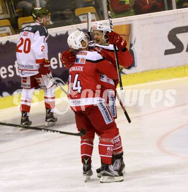 EBEL. Eishockey Bundesliga. KAC gegen 	HCB Suedtirol Alperia. Torjubel Manuel Ganahl, Jamie Lundmark (KAC). Klagenfurt, am 29.1.2017.
Foto: Kuess

---
pressefotos, pressefotografie, kuess, qs, qspictures, sport, bild, bilder, bilddatenbank