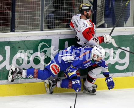 EBEL. Eishockey Bundesliga. VSV gegen	HC Orli Znojmo. Jan Urbas,  (VSV),  Peter Pucher (Znojmo). Villach, am 15.2.2017.
Foto: Kuess

---
pressefotos, pressefotografie, kuess, qs, qspictures, sport, bild, bilder, bilddatenbank