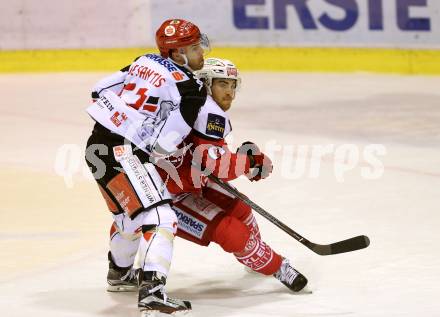 EBEL. Eishockey Bundesliga. KAC gegen 	HC TWK Innsbruck, Die Haie. Matthew Neal, (KAC), Jason Desantis  (Innsbruck). Klagenfurt, am 17.2.2017.
Foto: Kuess

---
pressefotos, pressefotografie, kuess, qs, qspictures, sport, bild, bilder, bilddatenbank