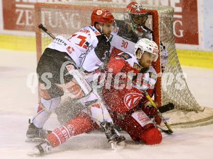 EBEL. Eishockey Bundesliga. KAC gegen 	HC TWK Innsbruck, Die Haie. Matthew Neal,  (KAC), Jason Desantis, Andy Chiodo (Innsbruck). Klagenfurt, am 17.2.2017.
Foto: Kuess

---
pressefotos, pressefotografie, kuess, qs, qspictures, sport, bild, bilder, bilddatenbank