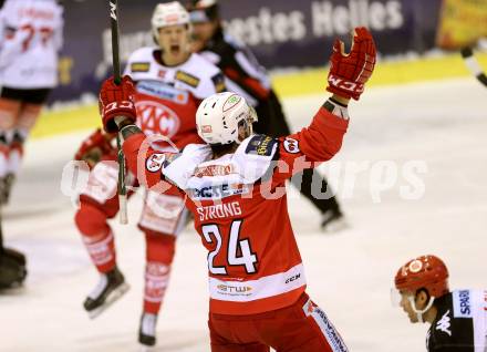 EBEL. Eishockey Bundesliga. KAC gegen 	HC TWK Innsbruck, Die Haie. Torjubel Steven Strong, Marco Richter (KAC). Klagenfurt, am 17.2.2017.
Foto: Kuess

---
pressefotos, pressefotografie, kuess, qs, qspictures, sport, bild, bilder, bilddatenbank