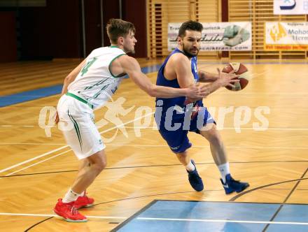 Basketball 2. Bundesliga. GD 17. Runde. KOS Celovec gegen D.C. Timberwolves.  Ziga Erculj,  (KOS Celovec), Petar Cosic (Timberwolves). Klagenfurt, am 18.2.2017.
Foto: Kuess
---
pressefotos, pressefotografie, kuess, qs, qspictures, sport, bild, bilder, bilddatenbank