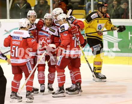 EBEL. Eishockey Bundesliga. KAC gegen 	UPC Vienna Capitals. Torjubel Jamie Lundmark, Manuel Ganahl, Matthew Neal, David Joseph Fischer, Kevin Kapstad (KAC). Klagenfurt, am 19.2.2017.
Foto: Kuess

---
pressefotos, pressefotografie, kuess, qs, qspictures, sport, bild, bilder, bilddatenbank