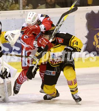 EBEL. Eishockey Bundesliga. KAC gegen 	UPC Vienna Capitals. Stefan Geier,  (KAC), Jamie Fraser  (Vienna Capitals). Klagenfurt, am 19.2.2017.
Foto: Kuess

---
pressefotos, pressefotografie, kuess, qs, qspictures, sport, bild, bilder, bilddatenbank