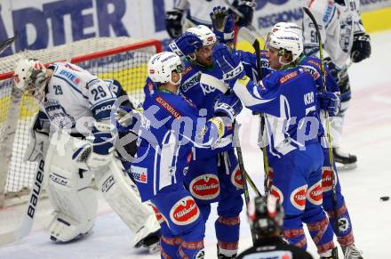 EBEL. Eishockey Bundesliga. VSV gegen	Fehervar AV 19. Torjubel Benjamin Petrik, Christof Kromp, Dustin Johner, Patrick Platzer (VSV). Villach, am 21.2.2017.
Foto: Kuess

---
pressefotos, pressefotografie, kuess, qs, qspictures, sport, bild, bilder, bilddatenbank