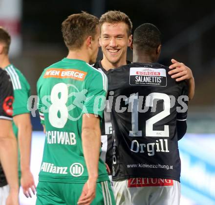 Fussball Bundesliga. RZ Pellets WAC gegen SK Rapid Wien. Jubel Mario Leitgeb, Dever Aksem Orgill (WAC). Wolfsberg, am 11.2.2017.
Foto: Kuess

---
pressefotos, pressefotografie, kuess, qs, qspictures, sport, bild, bilder, bilddatenbank