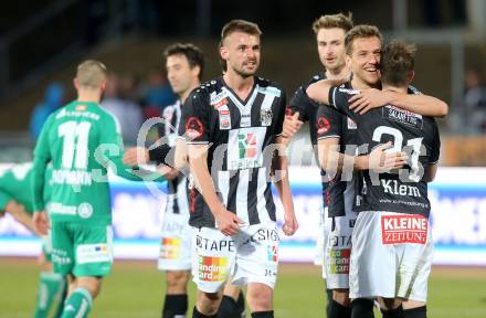 Fussball Bundesliga. RZ Pellets WAC gegen SK Rapid Wien. Jubel Mario Leitgeb, Christian Klem, Philipp Prosenik, Michael Sollbauer (WAC). Wolfsberg, am 11.2.2017.
Foto: Kuess

---
pressefotos, pressefotografie, kuess, qs, qspictures, sport, bild, bilder, bilddatenbank