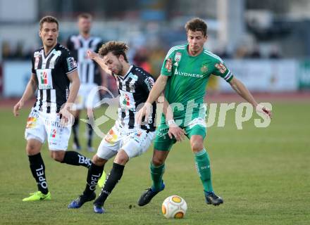 Fussball Bundesliga. RZ Pellets WAC gegen SK Rapid Wien. Mario Leitgeb, Peter Tschernegg,  (WAC), Stefan Schwab (Rapid). Wolfsberg, am 11.2.2017.
Foto: Kuess

---
pressefotos, pressefotografie, kuess, qs, qspictures, sport, bild, bilder, bilddatenbank