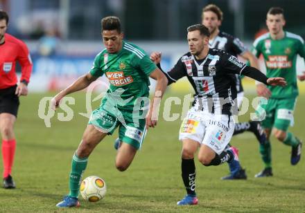 Fussball Bundesliga. RZ Pellets WAC gegen SK Rapid Wien. Daniel Offenbacher,  (WAC), Apolinaro De Lira Joelinton Cassio (Rapid). Wolfsberg, am 11.2.2017.
Foto: Kuess

---
pressefotos, pressefotografie, kuess, qs, qspictures, sport, bild, bilder, bilddatenbank