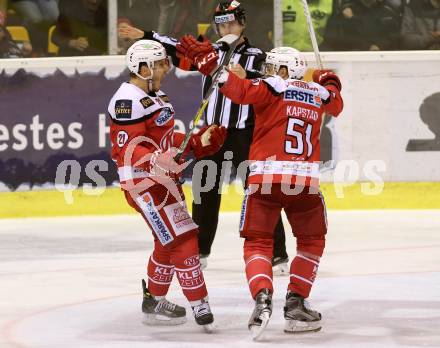 EBEL. Eishockey Bundesliga. KAC gegen 	HC Orli Znojmo. Torjubel Manuel Geier, Kevin Kapstad (KAC). Klagenfurt, am 26.2.2017.
Foto: Kuess

---
pressefotos, pressefotografie, kuess, qs, qspictures, sport, bild, bilder, bilddatenbank