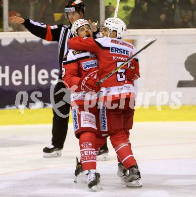 EBEL. Eishockey Bundesliga. KAC gegen 	HC Orli Znojmo. Torjubel Manuel Geier, Kevin Kapstad (KAC). Klagenfurt, am 26.2.2017.
Foto: Kuess

---
pressefotos, pressefotografie, kuess, qs, qspictures, sport, bild, bilder, bilddatenbank