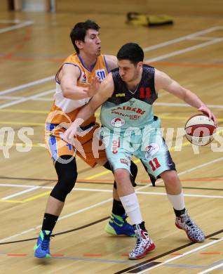 Basketball 2. Bundesliga. GD18. Runde. Raiders Villach gegen BBU Salzburg.   Erik Rhinehart, (Villach), Guillermo Sanchez Daza (Salzburg). Villach, am 26.2.2017.
Foto: Kuess
---
pressefotos, pressefotografie, kuess, qs, qspictures, sport, bild, bilder, bilddatenbank