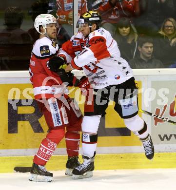 EBEL. Eishockey Bundesliga. KAC gegen 	HC Orli Znojmo. Thomas Hundertpfund, (KAC), Andre Lakos  (Znojmo). Klagenfurt, am 3.3.2017.
Foto: Kuess

---
pressefotos, pressefotografie, kuess, qs, qspictures, sport, bild, bilder, bilddatenbank