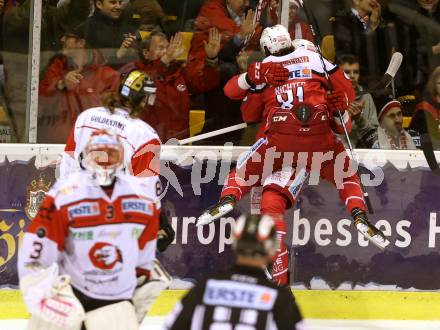 EBEL. Eishockey Bundesliga. KAC gegen 	HC Orli Znojmo. Torjubel Ziga Pance, Marco Richter (KAC). Klagenfurt, am 3.3.2017.
Foto: Kuess

---
pressefotos, pressefotografie, kuess, qs, qspictures, sport, bild, bilder, bilddatenbank