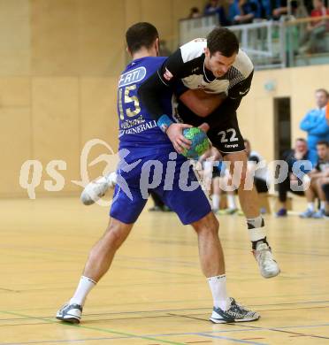 Handball HLA. SC Kelag Ferlach gegen HC Linz AG. Dean Pomorisac, (Ferlach), Gojko Vuckovic  (Linz). Ferlach, am 11.3.2017.
Foto: Kuess
---
pressefotos, pressefotografie, kuess, qs, qspictures, sport, bild, bilder, bilddatenbank