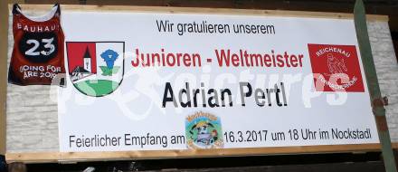Schi Alpin. Empfang Juniorenweltmeister Adrian Pertl.  Ebene Reichenau, am 16.3.2017.
Foto: Kuess
---
pressefotos, pressefotografie, kuess, qs, qspictures, sport, bild, bilder, bilddatenbank
