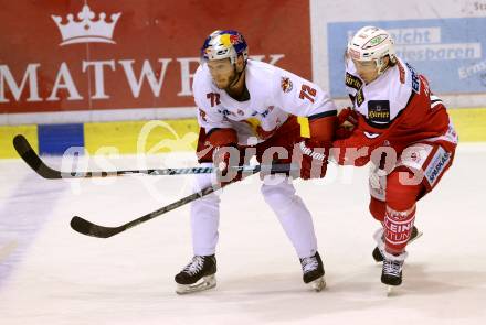 EBEL. Eishockey Bundesliga. KAC gegen 	EC Red Bull Salzburg. Patrick Harand, (KAC),  John Hughes  (Salzburg). Klagenfurt, am 17.3.2017.
Foto: Kuess

---
pressefotos, pressefotografie, kuess, qs, qspictures, sport, bild, bilder, bilddatenbank