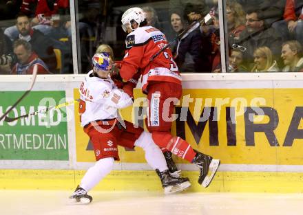 EBEL. Eishockey Bundesliga. KAC gegen 	EC Red Bull Salzburg. David Joseph Fischer,  (KAC), Florian Baltram  (Salzburg). Klagenfurt, am 17.3.2017.
Foto: Kuess

---
pressefotos, pressefotografie, kuess, qs, qspictures, sport, bild, bilder, bilddatenbank