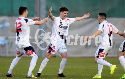 Fussball Kaerntner Liga. SAK gegen ASV. Torjubel Philipp Diex, Hudopisk Luka, Tadej Zagar Knez (SAK). Klagenfurt, am 24.3.2017.
Foto: Kuess
---
pressefotos, pressefotografie, kuess, qs, qspictures, sport, bild, bilder, bilddatenbank