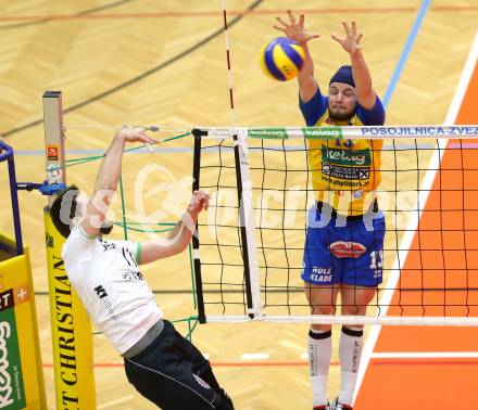 Volleyball. DenizBank AG Volley League Men. Semifinale. SK Posojilnica Aich/Dob gegen UVC Holding Graz. Maximilian Thaller, (Aich/Dob), Zoltan Mozer (Graz). Bleiburg, am 25.3.2017.
Foto: Kuess
---
pressefotos, pressefotografie, kuess, qs, qspictures, sport, bild, bilder, bilddatenbank