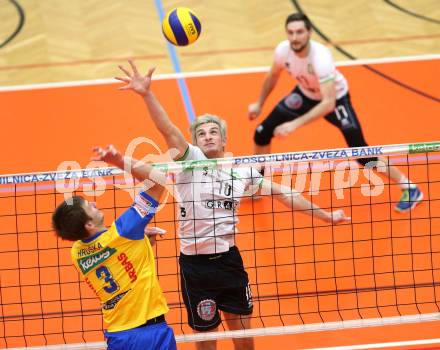 Volleyball. DenizBank AG Volley League Men. Semifinale. SK Posojilnica Aich/Dob gegen UVC Holding Graz. Michal Hruska (Aich/Dob), Clemens Unterberger (Graz). Bleiburg, am 25.3.2017.
Foto: Kuess
---
pressefotos, pressefotografie, kuess, qs, qspictures, sport, bild, bilder, bilddatenbank