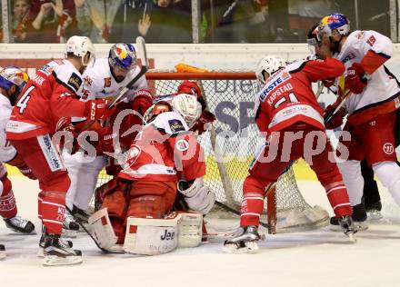 EBEL. Eishockey Bundesliga. KAC gegen 	EC Red Bull Salzburg. Jamie Lundmark, David Madlehner, Kevin Kapstad,  (KAC),  Manuel Latusa, Bill Thomas (Salzburg). Klagenfurt, am 26.3.2017.
Foto: Kuess

---
pressefotos, pressefotografie, kuess, qs, qspictures, sport, bild, bilder, bilddatenbank