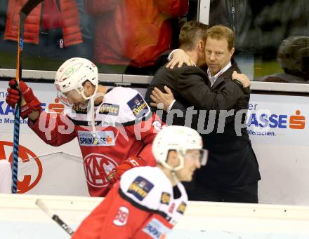 EBEL. Eishockey Bundesliga. KAC gegen 	EC Red Bull Salzburg. Jubel Trainer Mike Pellegrims, Co Trainer Patric Wener (KAC). Klagenfurt, am 26.3.2017.
Foto: Kuess

---
pressefotos, pressefotografie, kuess, qs, qspictures, sport, bild, bilder, bilddatenbank