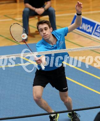 Badminton 2. Bundesliga. ASKOE Kelag Kaernten gegen BC Feldkirch.  Philip Birker (Kaernten). Klagenfurt, am 25.3.2017.
Foto: Kuess
---
pressefotos, pressefotografie, kuess, qs, qspictures, sport, bild, bilder, bilddatenbank