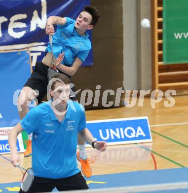 Badminton 2. Bundesliga. ASKOE Kelag Kaernten gegen BC Feldkirch. Philip Birker, Philipp Drexler  (Kaernten). Klagenfurt, am 25.3.2017.
Foto: Kuess
---
pressefotos, pressefotografie, kuess, qs, qspictures, sport, bild, bilder, bilddatenbank