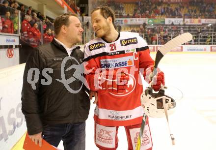 EBEL. Eishockey Bundesliga. KAC gegen 	EC Red Bull Salzburg. Hannes Biedermann, Manuel Geier (KAC). Klagenfurt, am 26.3.2017.
Foto: Kuess

---
pressefotos, pressefotografie, kuess, qs, qspictures, sport, bild, bilder, bilddatenbank