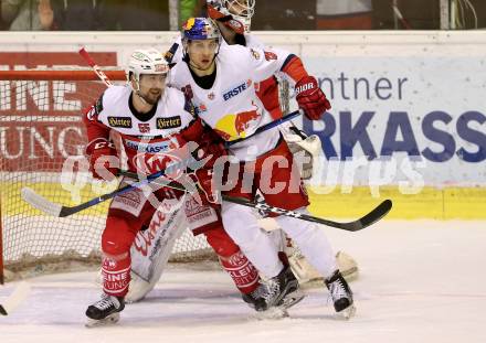 EBEL. Eishockey Bundesliga. KAC gegen 	EC Red Bull Salzburg. Mitja Robar,  (KAC), Peter Hochkofler  (Salzburg). Klagenfurt, am 26.3.2017.
Foto: Kuess

---
pressefotos, pressefotografie, kuess, qs, qspictures, sport, bild, bilder, bilddatenbank