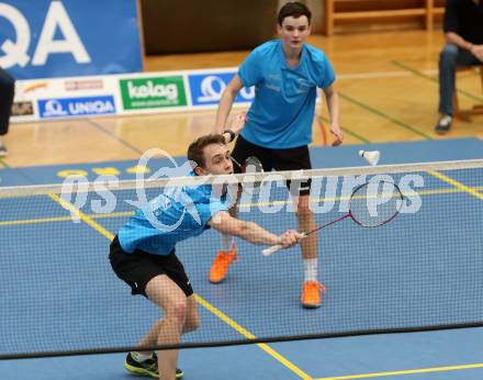 Badminton 2. Bundesliga. ASKOE Kelag Kaernten gegen BC Feldkirch.  Philip Birker, Philipp Drexler (Kaernten). Klagenfurt, am 25.3.2017.
Foto: Kuess
---
pressefotos, pressefotografie, kuess, qs, qspictures, sport, bild, bilder, bilddatenbank