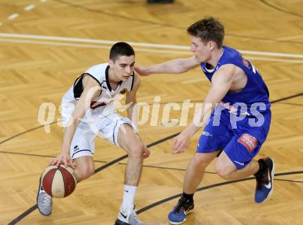 Basketball 2. Bundesliga. GD 22. Runde. Woerthersee Piraten gegen Timberwolves. Volkan Oezdemir (Piraten), Jonas JOHN (Timberwolves). Klagenfurt, am 1.4.2017.
Foto: Kuess
---
pressefotos, pressefotografie, kuess, qs, qspictures, sport, bild, bilder, bilddatenbank